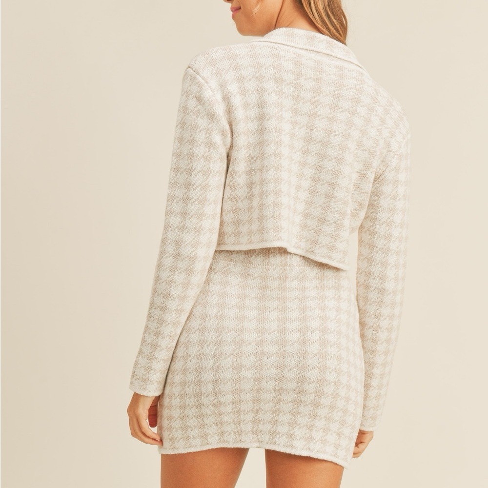 SOLD OUT Houndstooth Cropped Knit Cardigan and Mini Skirt Set - Picture 3 of 6